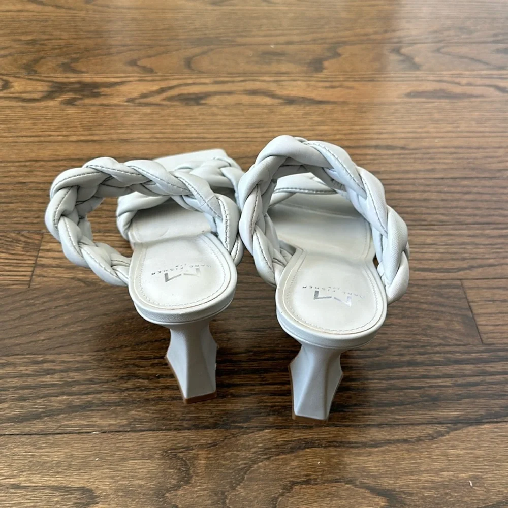 Marc Fisher Gray Hammy Heeled Slide Womens Dress Braided Rope Strap Sandals 10